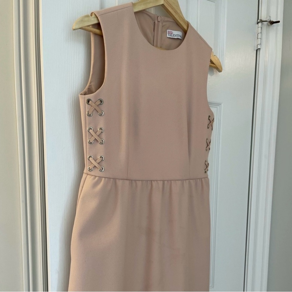 RED Valentino Beige Midi Dress with Lace-Up Sides